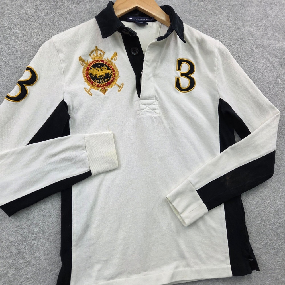 RALPH LAUREN SPORT Blokecore Rugby Crest Shirt 100% Cotton Polo Womens Med Y2K